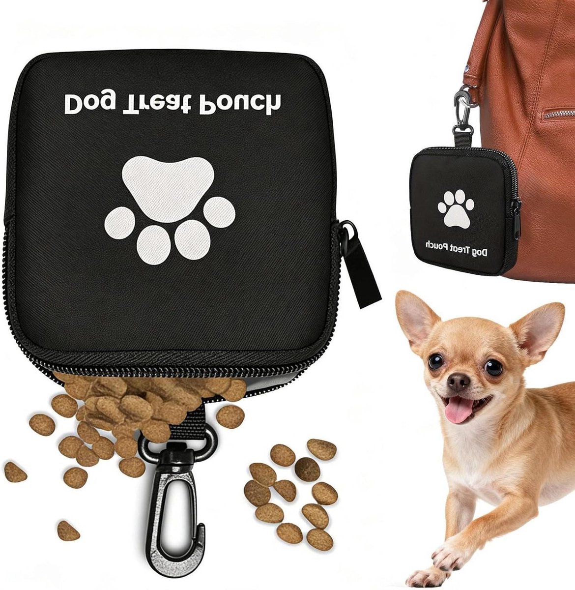 Hondensnacktas - Trainingszakje - Honden Training - Dubbele Ritssluiting - 19 x 11 cm - Zwart