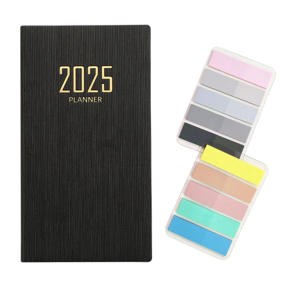 SamHeng 2025 Pocket Kalender A6 - PU Leder, Weekplanner met 200 Zelfklevende Notities