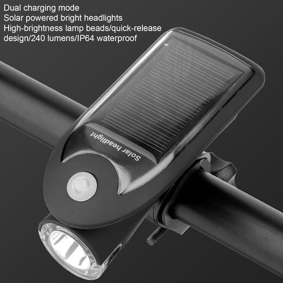 VHV - Fietsverlichting USB Oplaadbaar - Solar LED Voorlicht Fiets voor Nacht Rijden - 1200 mAh accu, waterbestendig ontwerp - voor Mountainbike, Racefiets, Stadsfiets, E-bike en Woon-Werkverkeer — afbeelding 5