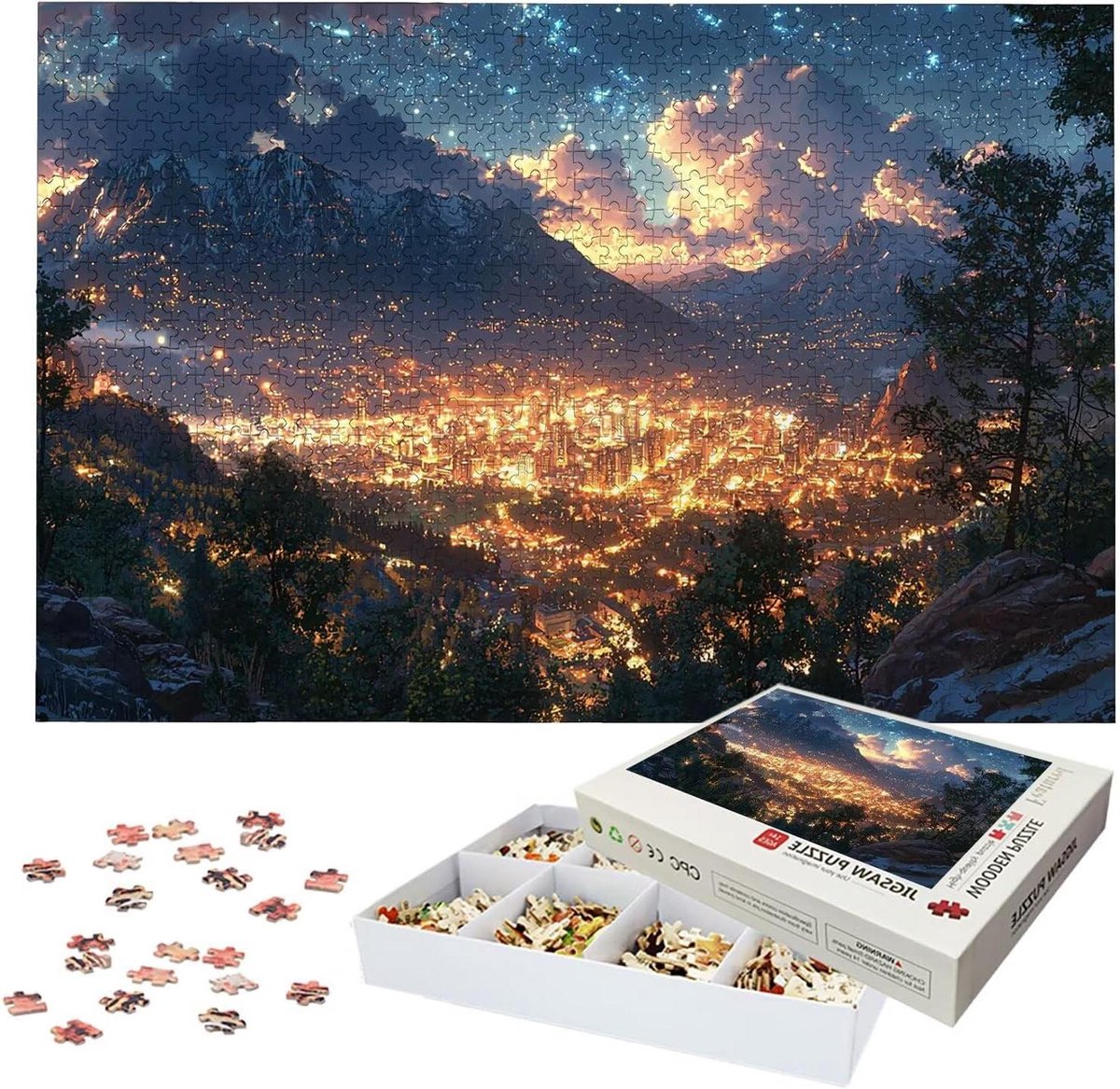 Houten Puzzel - Landschap Puzzel - Ontspanning Thuis - Lettermarkering Achterkant - 122 x 81 cm - Meerkleurig