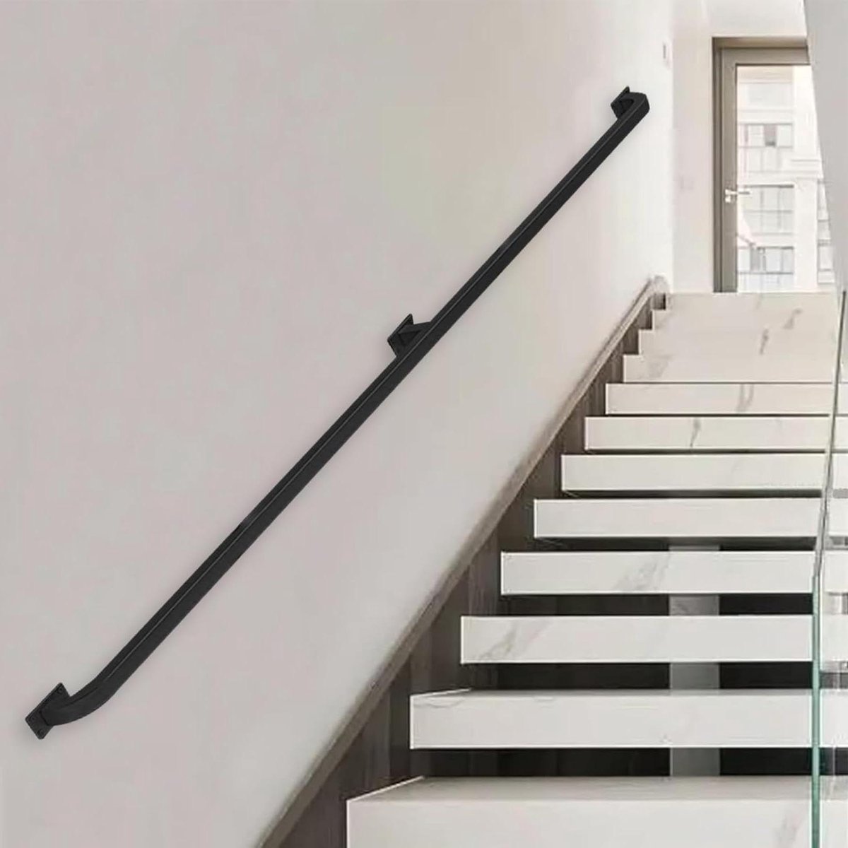 Trapleuning Metaal - Wandbeugel Veiligheidsgreep - Veilig Traplopen - Smeedijzer Duurzaam - 80 cm - Donkerbruin