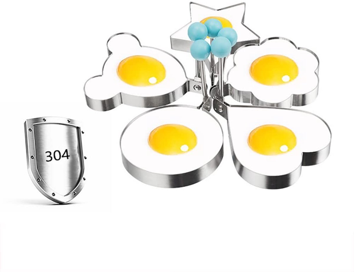 ONF3 - RVS Eierreiniger Set - 5-delig met Handvat - Perfect voor Eieren Koken - Ideaal voor Pannenkoeken en Omeletten - Geschikt voor Keuken - E...
