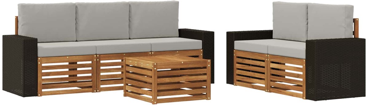 vidaXL Buiten - bank - set - 6 - st - 5-zits - Naturel - en - lichtgrijs Naturel en lichtgrijs