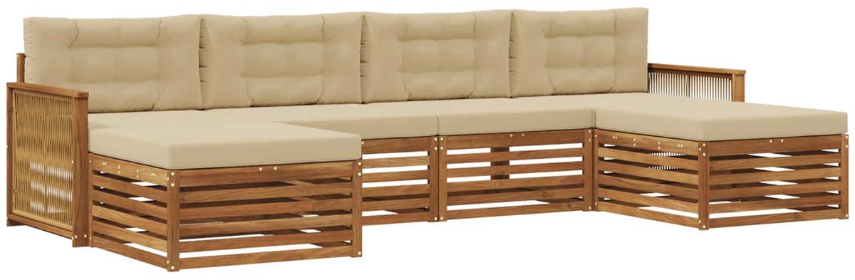 vidaXL Buiten - bank - set - 6 - st - 4-zits - Natuurlijk - en - Beige Natuurlijk en Beige