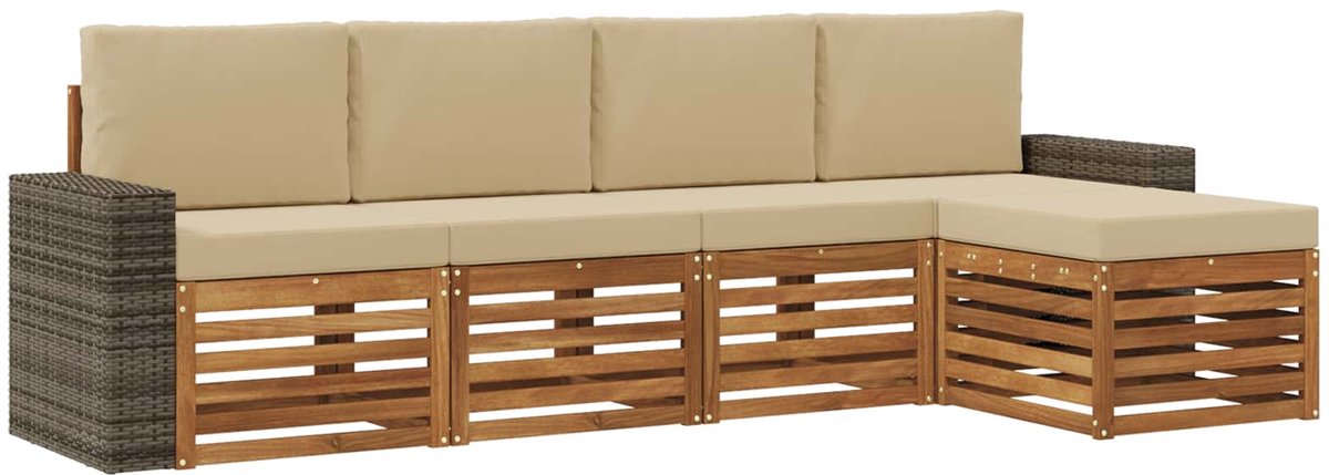vidaXL Buiten - bank - set - 5 - st - 5-zits - Natuurlijk - en - Beige Natuurlijk en Beige