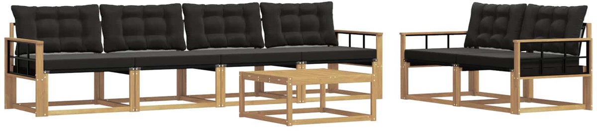 vidaXL Buiten - bank - set - 7 - st - 6-zits - Wit - en - zwart Wit en zwart