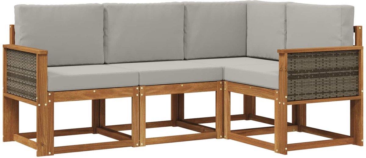 vidaXL Buiten - bank - set - 4 - st - 4-zits - Naturel - en - lichtgrijs Naturel en lichtgrijs