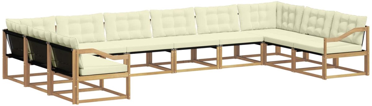 vidaXL Buiten - bank - set - 10 - st - 10-zits - Wit - en - crèmekleurig Wit en crèmekleurig