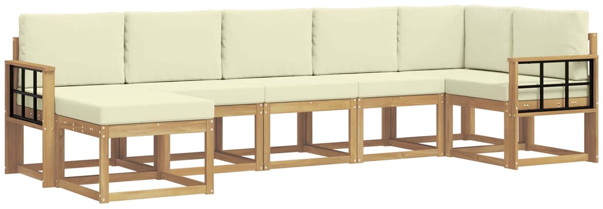 vidaXL Buiten - bank - set - 7 - st - 7-zits - Wit - en - crèmekleurig - Polyester Wit en crèmekleurig