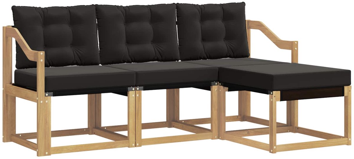 vidaXL Buiten - bank - set - 4 - st - 4-zits - Wit - en - zwart Wit en zwart