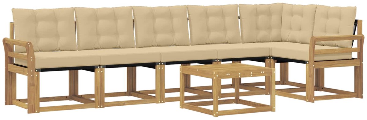 vidaXL Buiten - bank - set - 7 - st - 6-zits - Wit - en - Beige Wit en Beige