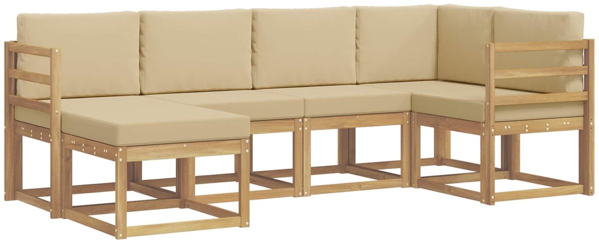vidaXL Buiten - bank - set - 6 - st - 6-zits - Wit - en - Beige - Polyester Wit en Beige