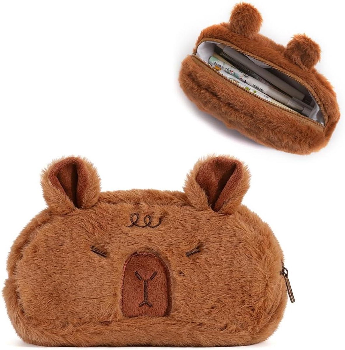 Pluche Pennenetui - Etui Capybara Mapje - School Organisatie - Zachte Pluche Stof - 20 x 10 x 6 cm