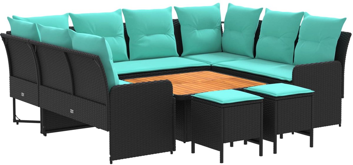 vidaXL Meubelsets - 8 - st - Zwart - en - Turkoois - 90 - x - 90 - x - 68 - cm - PE - Riet Zwart en Turquoise