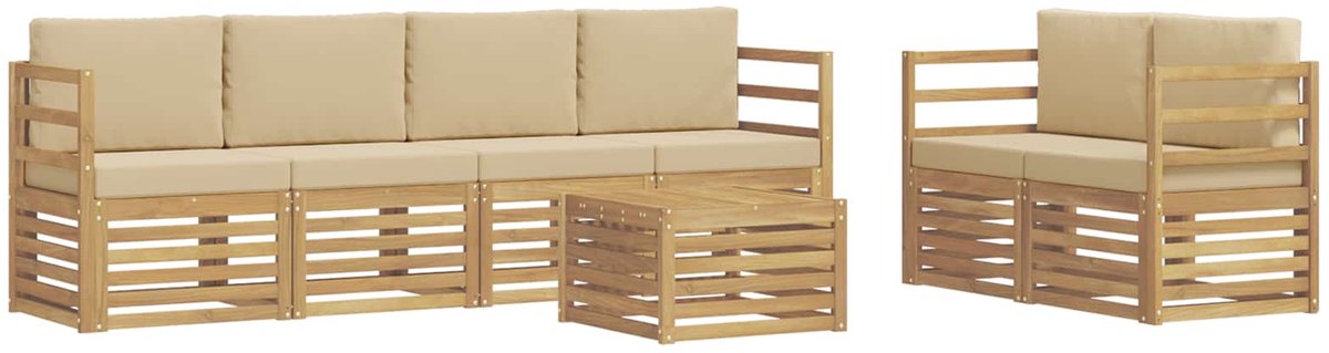 vidaXL Buiten - bank - set - 7 - st - 6-zits - Wit - en - Beige - Polyester Wit en Beige