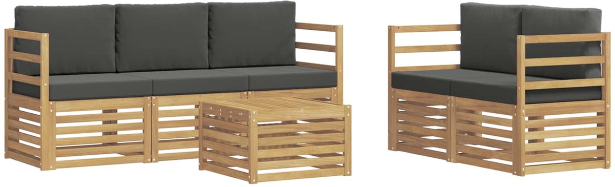 vidaXL Buiten - bank - set - 6 - st - 5-zits - Wit - en - antracietkleurig - Polyester Wit en antracietkleurig
