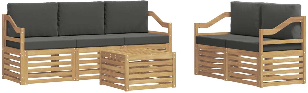 vidaXL Buiten - bank - set - 6 - st - 5-zits - Wit - en - antracietkleurig - Polyester Wit en antracietkleurig