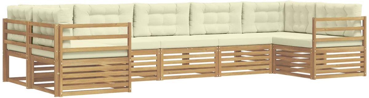 vidaXL Buiten - bank - set - 7 - st - 7-zits - Wit - en - crèmekleurig - Polyester Wit en crèmekleurig