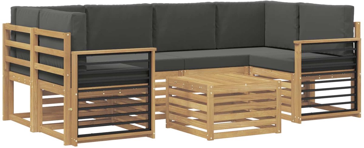 vidaXL Buiten - bank - set - 7 - st - 6-zits - White - and - Anthracite - Polyester wit en antracietkleurig