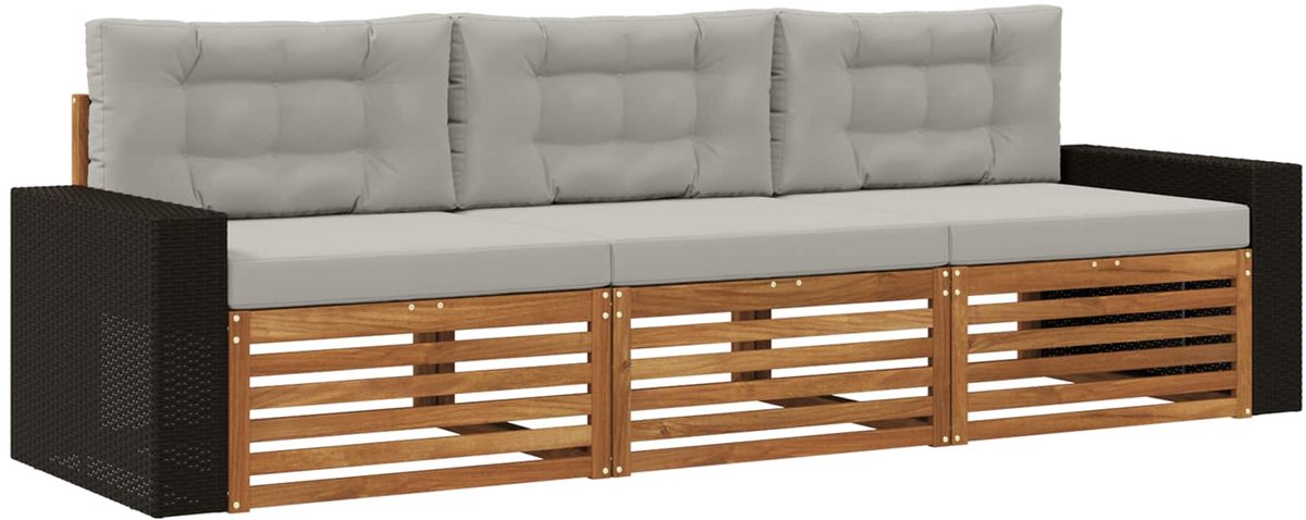 vidaXL Buiten - bank - set - 3 - st - Naturel - en - lichtgrijs - Polyester Naturel en lichtgrijs