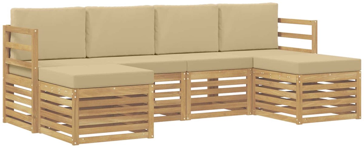 vidaXL Buiten - bank - set - 6 - st - 6-zits - White - and - Beige - Polyester