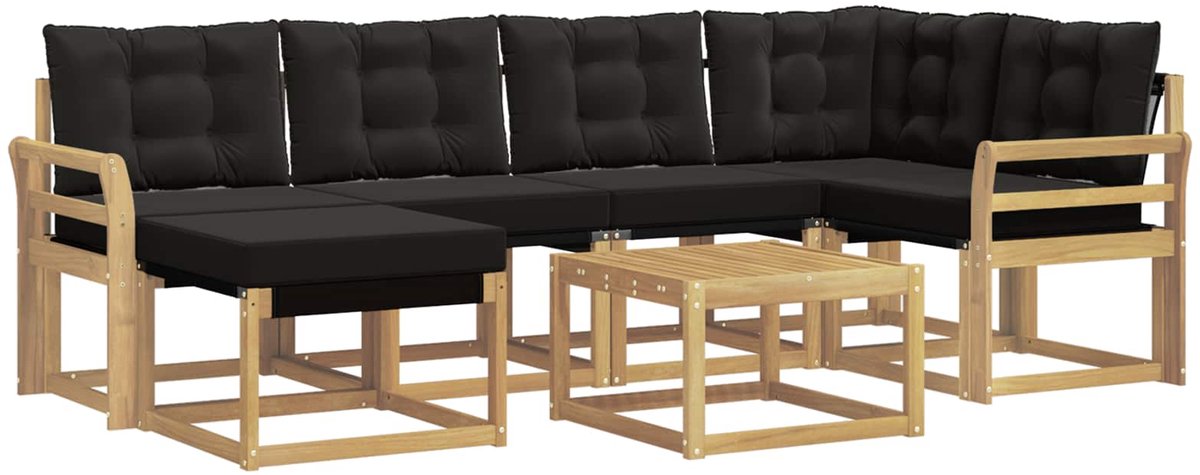 vidaXL Buiten - bank - set - 7 - st - 6-zits - Wit - en - zwart Wit en zwart