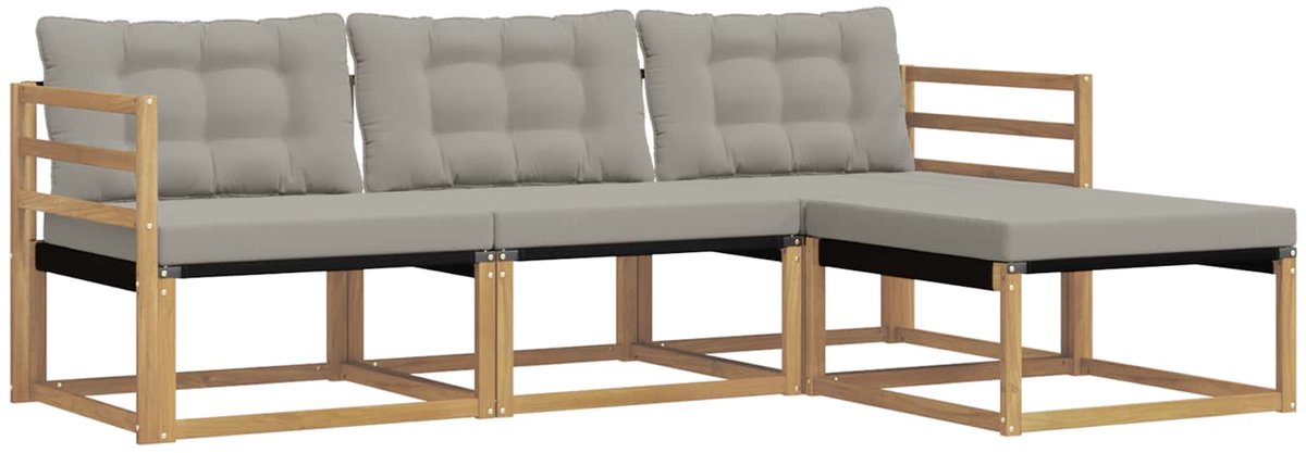 vidaXL Buiten - bank - set - 4 - st - 4-zits - Wit - en - Lichtgrijs Wit en Lichtgrijs