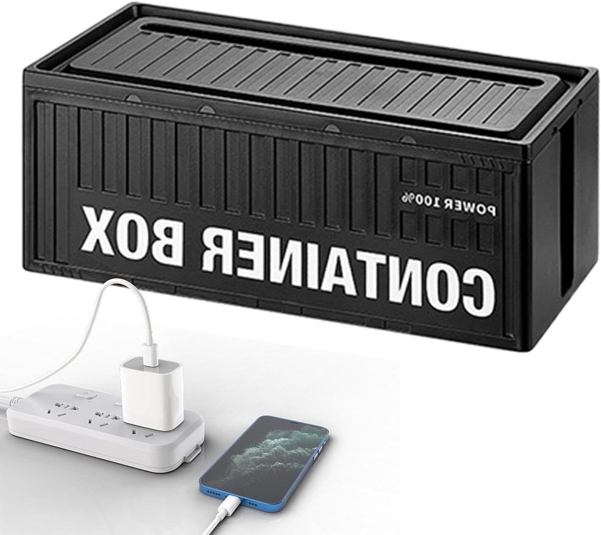 Snoer Opbergdoos - Kabel Organizer - Bureau Organiseren - Met Mobiele Houder - 32.5 cm - Zwart