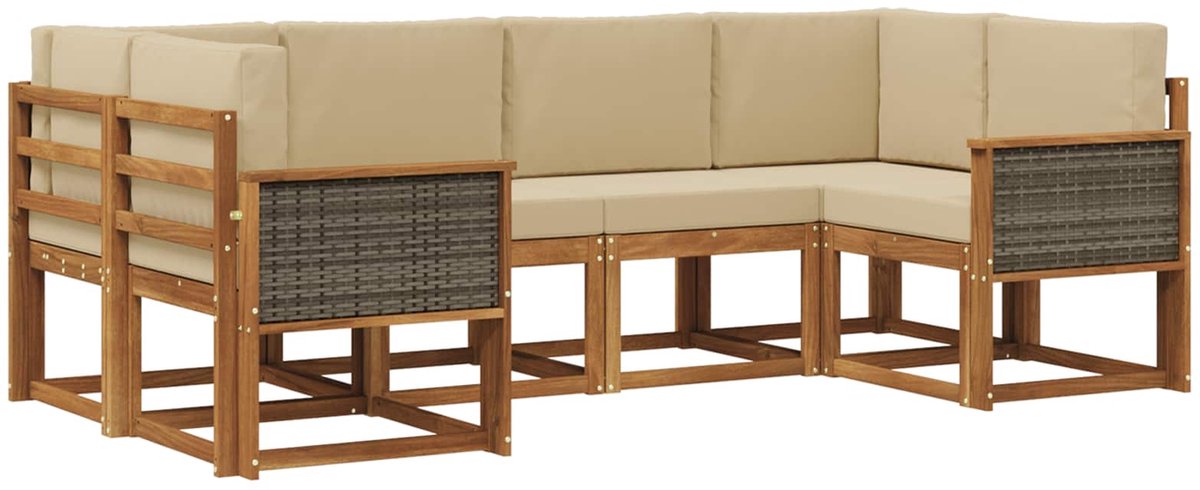 vidaXL Buiten - bank - set - 6 - st - 6-zits - Natuurlijk - en - Beige Natuurlijk en Beige
