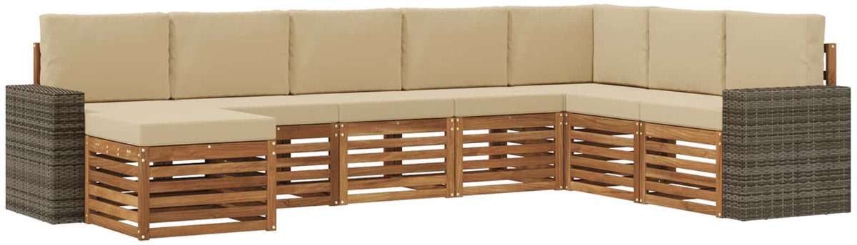 vidaXL Buiten - bank - set - 8 - st - 8-zits - Natuurlijk - en - Beige Natuurlijk en Beige