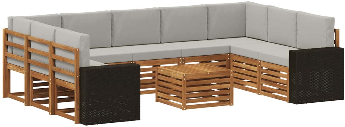 vidaXL Buiten - bank - set - 10 - st - 9-zits - Naturel - en - lichtgrijs Naturel en lichtgrijs