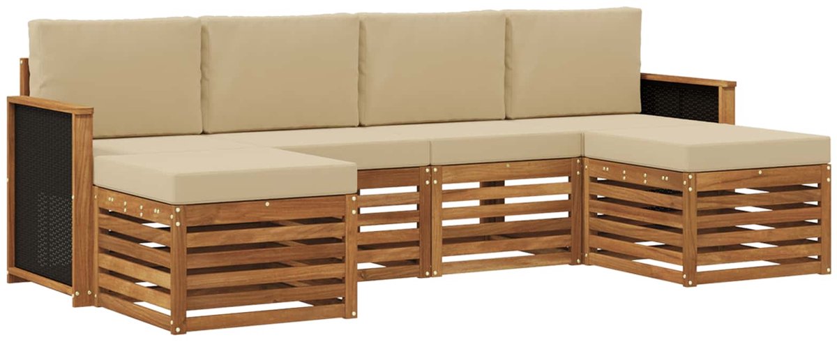 vidaXL Buiten - bank - set - 5 - st - 6-zits - Natuurlijk - en - Beige Natuurlijk en Beige