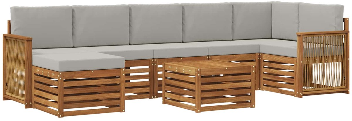vidaXL Buiten - bank - set - 8 - st - 8-zits - Naturel - en - lichtgrijs Naturel en lichtgrijs