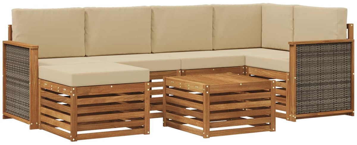 vidaXL Buiten - bank - set - 7 - st - 5-zits - Natuurlijk - en - Beige Natuurlijk en Beige