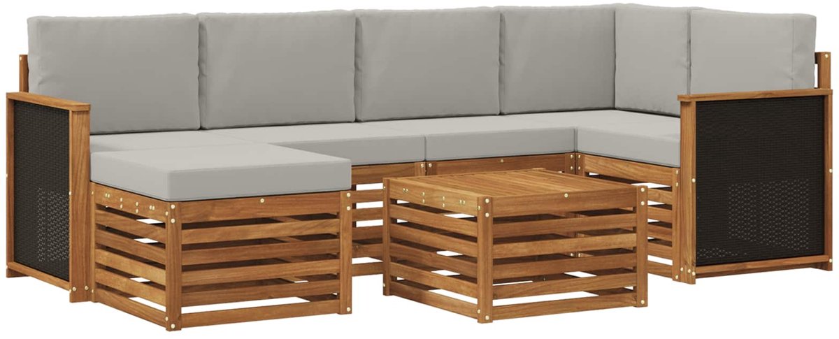 vidaXL Buiten - bank - set - 7 - st - Naturel - en - lichtgrijs - 59 - x - 59 - x - 37 - cm Naturel en lichtgrijs
