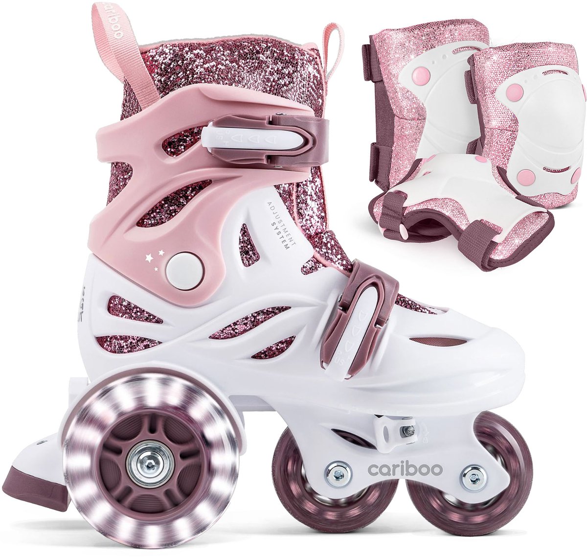Cariboo Ballerina SET Skates Inline + Beschermers Kinderrollers – voor Meisjes Led-wielen Verstelbare Roze