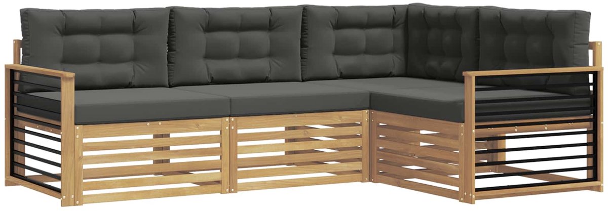 vidaXL Buiten - bank - set - 4 - st - 4-zits - Wit - en - antracietkleurig - Polyester Wit en antracietkleurig