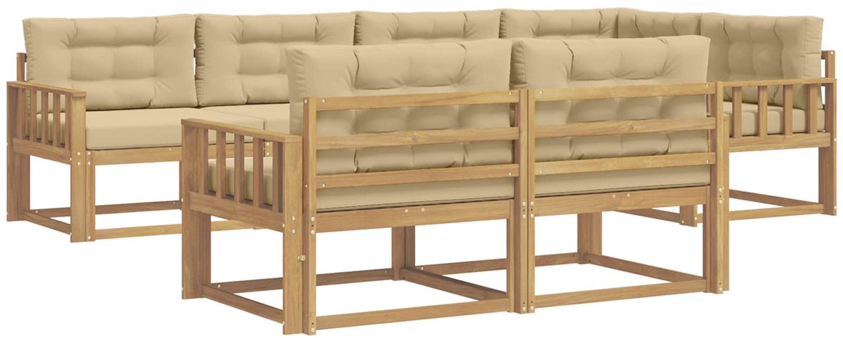 vidaXL Buiten - bank - set - 6 - st - 7-zits - Wit - en - Beige - Polyester Wit en Beige