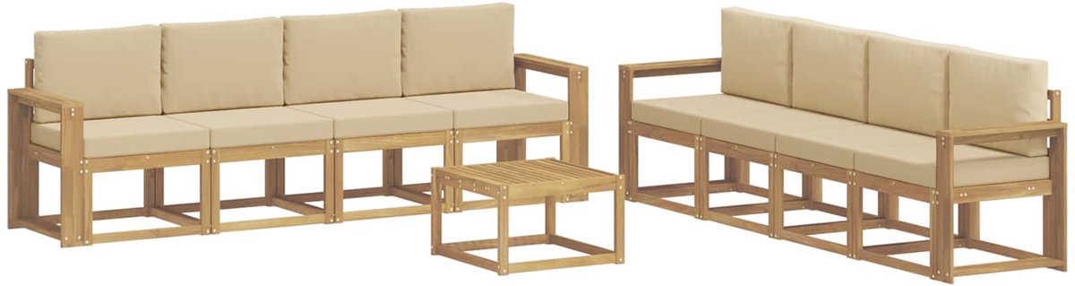 vidaXL Buiten - bank - set - 9 - st - 8-zits - Wit - en - Beige Wit en Beige