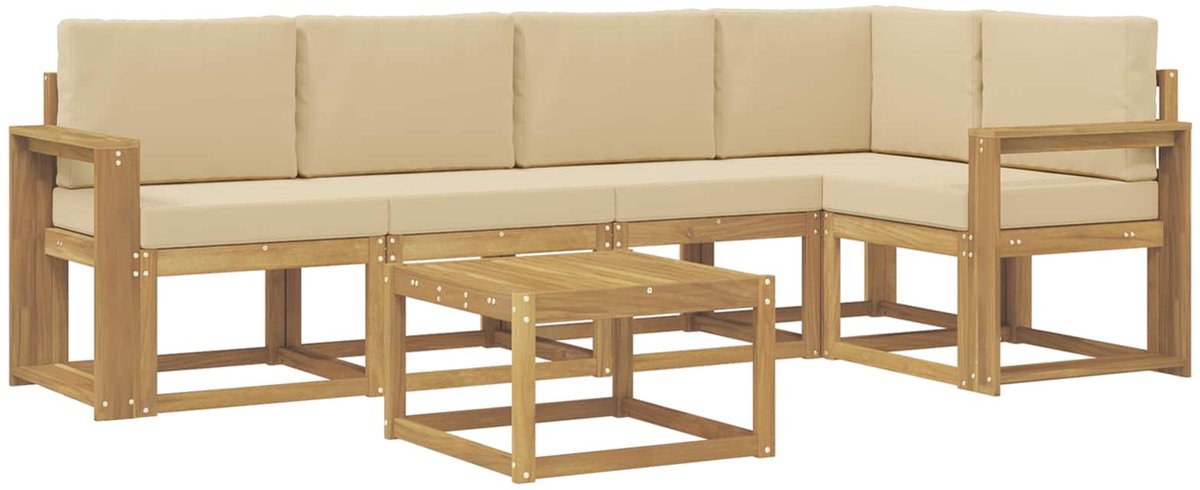 vidaXL Buiten - bank - set - 6 - st - 5-zits - Wit - en - Beige - Massief - Acacia - Hout Wit en Beige