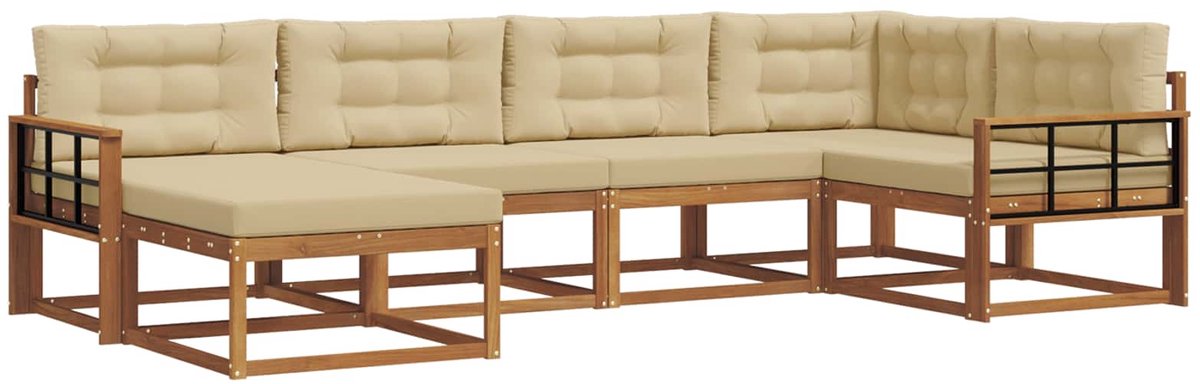 vidaXL Buiten - bank - set - 6 - st - 6-zits - Natuurlijk - en - Beige Natuurlijk en Beige