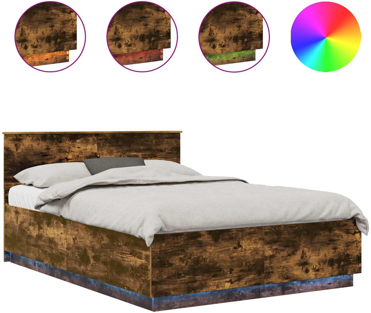 vidaXL Bedframe - met - hoofdeinde - Rook - Eiken - 160 - x - 200 - cm - Bewerkt - hout Gerookt eiken