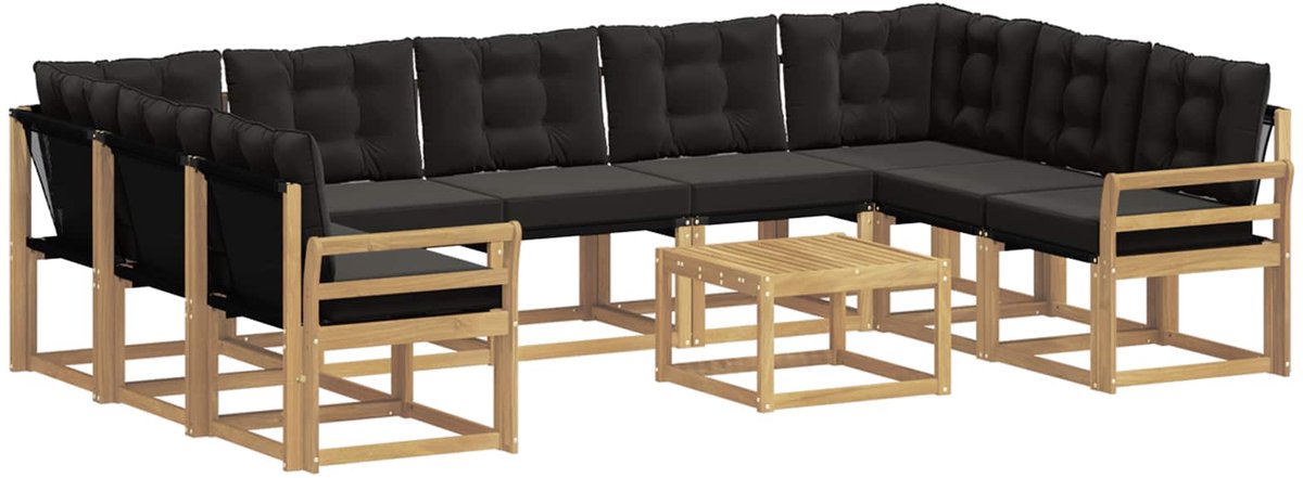 vidaXL Buiten - bank - set - 10 - st - 9-zits - Wit - en - zwart Wit en zwart