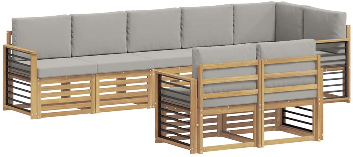 vidaXL Buiten - bank - set - 8 - st - 8-zits - Wit - en - Lichtgrijs - Polyester Wit en Lichtgrijs
