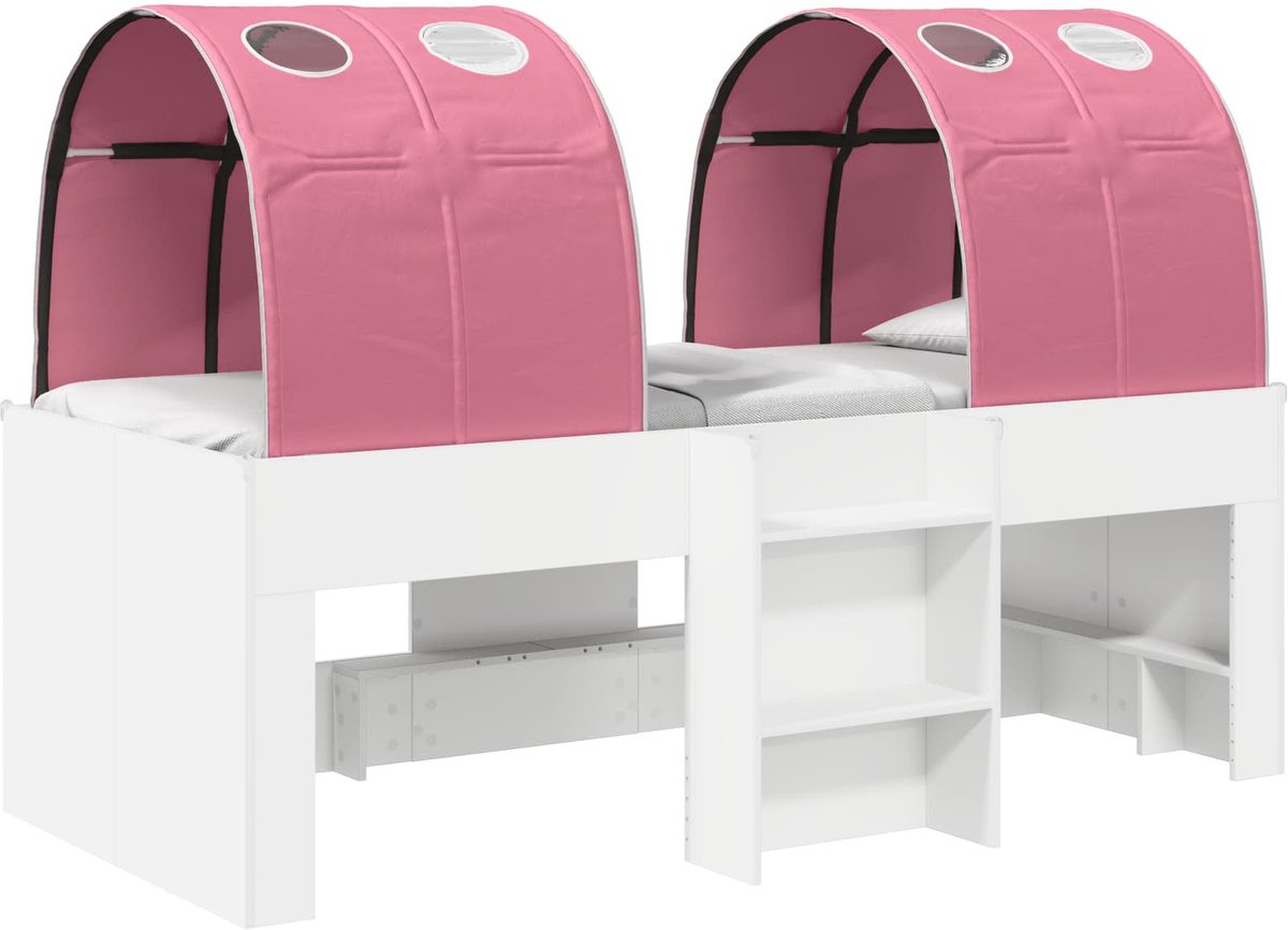 vidaXL Bed - met - Tunnel - 3 - st - Wit - en - Roze - Bewerkt - hout Wit en roze