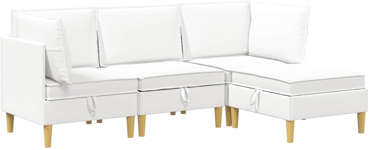 vidaXL Modulaire - bankset - met - opslag - 4 - st - Wit - 210 - x - 140 - x - 82 - cm - Stof