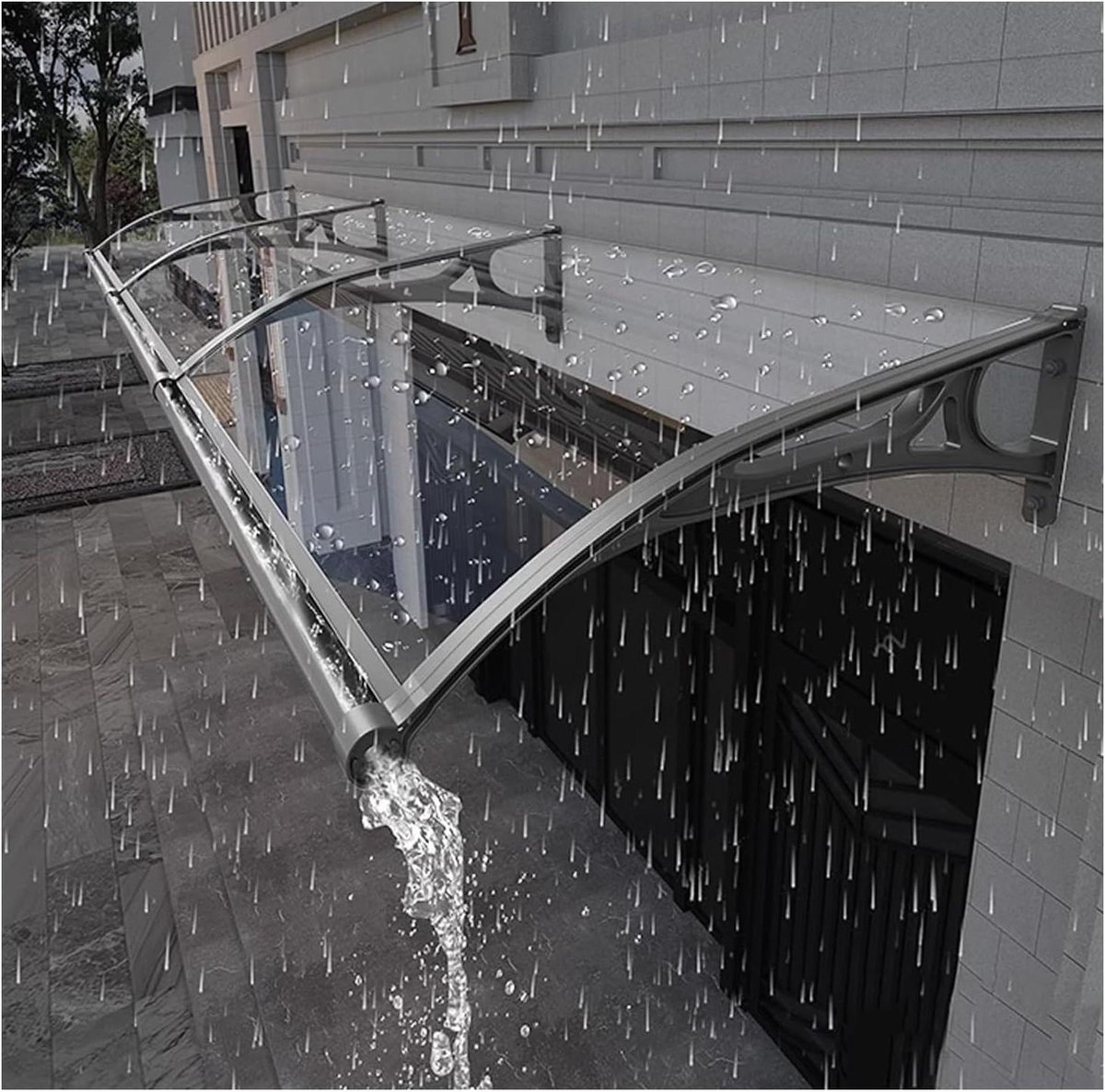 Gebogen Deurluifel - Regenonderdak Veranda - Buitenbescherming - Zelfreinigend Ontwerp - 60 x 110 cm - Transparant