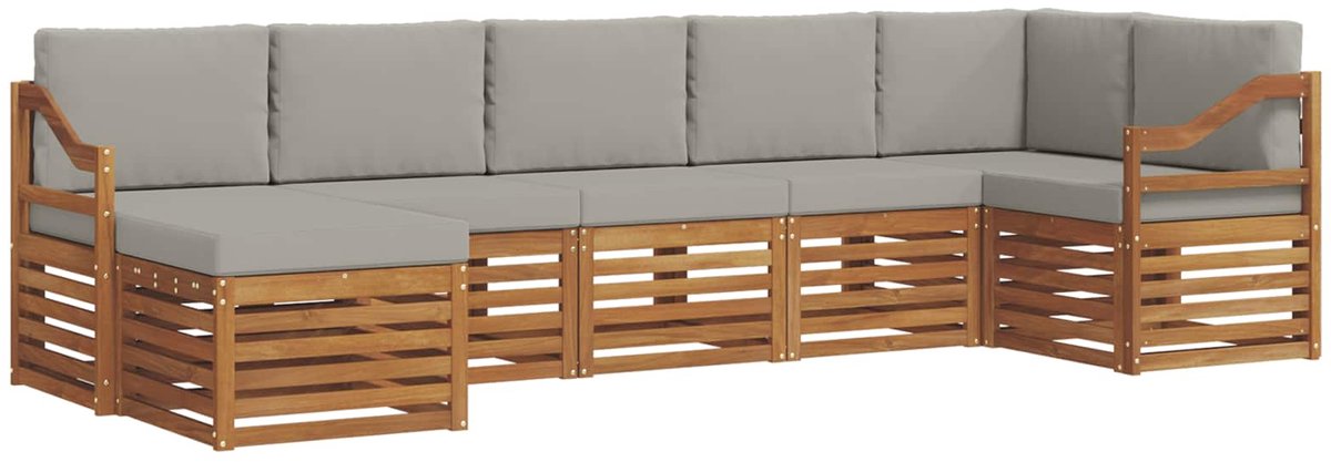 vidaXL Buiten - bank - set - 7 - st - 6-zits - Naturel - en - lichtgrijs Naturel en lichtgrijs