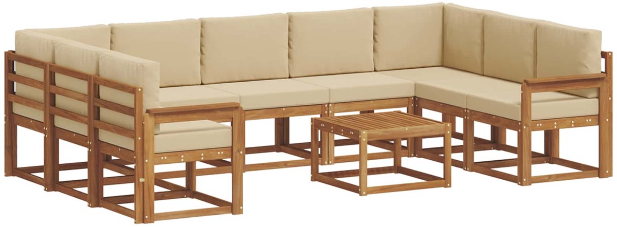 vidaXL Buiten - bank - set - 10 - st - 9-zits - Natuurlijk - en - Beige Natuurlijk en Beige