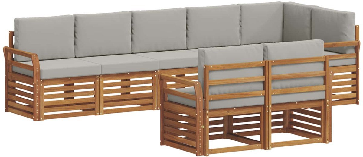 vidaXL Buiten - bank - set - 8 - st - Naturel - en - lichtgrijs - 308 - x - 130,5 - x - 73 - cm Naturel en lichtgrijs